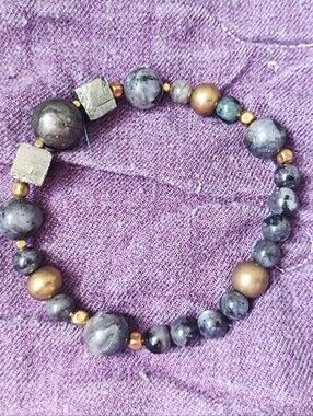 Pyrite And Black Moonstone Handmade Bracelet